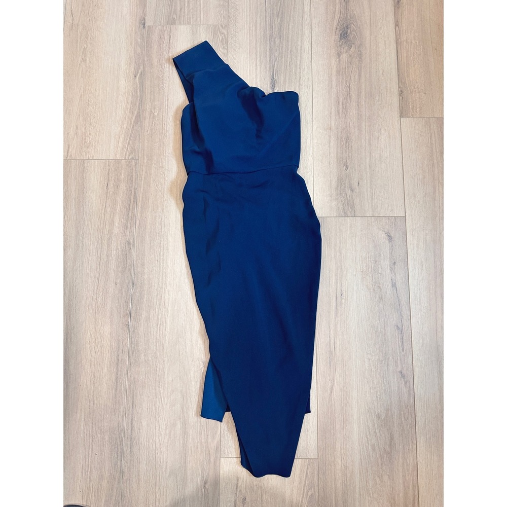 Nicole Bakti Aida Navy One Shoulder Ruffle Back Cocktail Dress Size 4 - Picture 2 of 7